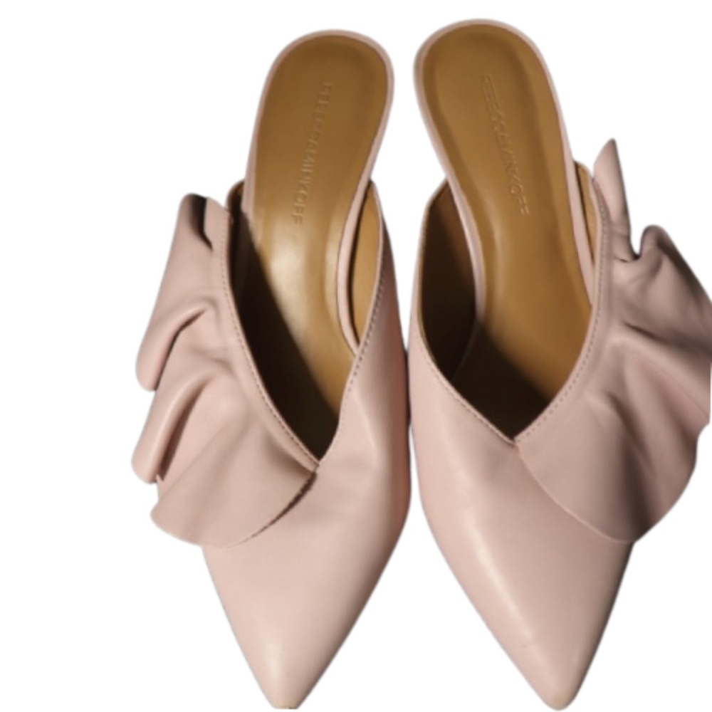 Rebecca Minkoff Pink Ruffle-Trim Leather Mules 8.5